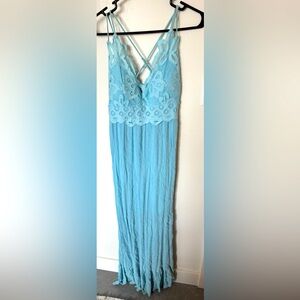 Lace front strappy Light Blue Maxi Dress - medium